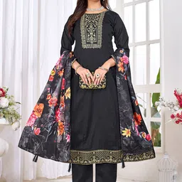 Divyadham Textiles Floral Yoke Design Straight Kurta With Trousers & Dupatta-picture-31