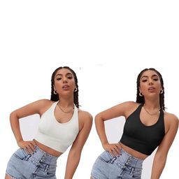 SRISARAS Women Pack Of 2 Halter Scoop Neck Sleeveless Cotton Tank Crop Top-picture-49
