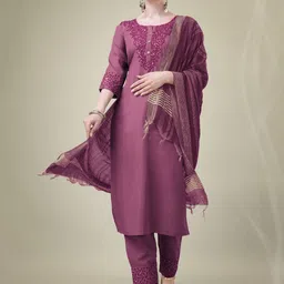 Rujave Women Ethnic Motifs Yoke Design Regular Sequinned Kurta with Trousers & With Dupatta-image-16