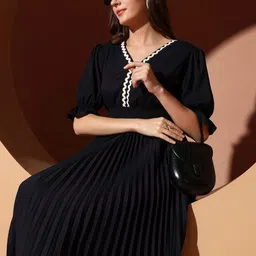 ZWERLON Women Solid V-Neck Fit & Flare Midi Dress image 3