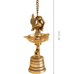 Imli Street Yellow Textured Peacock Diya With Bell Hanging Chain image 3