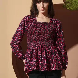 LookShine Abstract Printed Bishop Sleeves Smocked Detail Top image 5