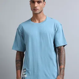 FROSEN FOX Men Typography Printed Round Neck Cotton Oversized T-shirt-picture-20