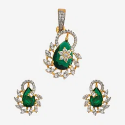 Kushal's Fashion Jewellery Gold-Plated Cubic Zirconia-Embellished Bridal Pendant Set image 5