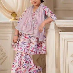 Sangria Girls Festive Printed Aliya-Cut Kurta & Sharara With Dupatta image 2