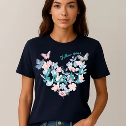 Anikmart Women Floral Printed Round Neck Pure Cotton T-shirt-image-17
