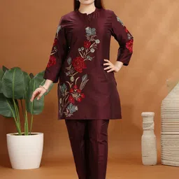 COTTON CULTURE Women Straight Floral Embroidered Kurta Pant Co-ord-image-8