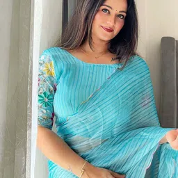 K 5 Fashion Striped Pure Chiffon Saree image 2