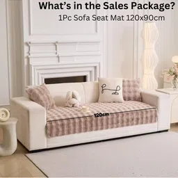 HOMETHREADS Beige & Multicoloured Solid Sofa Cover image 5