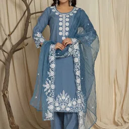 Samhitas Women Ethnic Motifs Embroidered Kurta with Trousers & Dupatta image 1