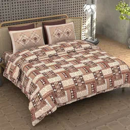 Homio Brown & Cream Colored Floral Printed 400 TC Super King Bedsheet Set 2.75 x 2.75 m-picture-37