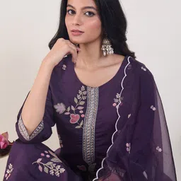 Indo Era Women Floral Embroidered Regular Thread Work Kurta with Trousers & With Dupatta-picture-20