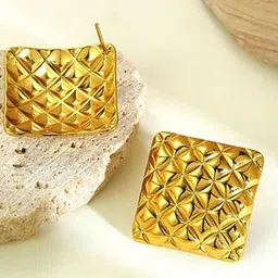 DressBerry Stainless Steel 18K Gold-Plated Diamond Shaped Studs-image-99