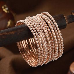 T4 JEWELS Set Of 12 Gold-Plated Stone Studded & Beaded Bangles-picture-38