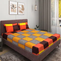 Myntra Elegant Homes Multicoloured Geometric 144 TC King Bedsheet with 2 Pillow Covers-image-8