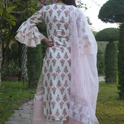 Sidhidata Sweetheart Neck Floral Printed Straight Kurta with Trouser & Dupatta image 4