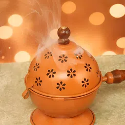 Heaven Decor Orange-Colored & Brown Sambrani Loban Burner With Handle-picture-17
