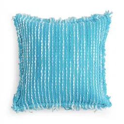 Revive Home Blue & White Self Design Cotton Square Cushion Cover image 4