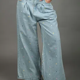 ODETTE Women Flared Mid-Rise Mildly Distressed Jeans-image-62