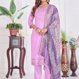 DIVASTRI Women Ethnic Motifs Embroidered Regular Pure Cotton Kurta with Palazzos & Dupatta-picture-37