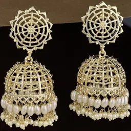 Anouk Gold-Plated Artificial Beaded Dome Shaped Jhumakas-picture-18