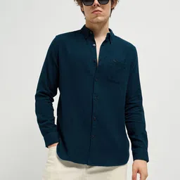 THE BEAR HOUSE Men Button-Down Collar Solid Cotton Casual Shirt image 1