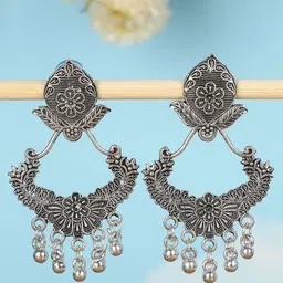 Fashion Frill Silver-Plated Artificial Stones Studded Quirky Oxidised Drop Earrings image 3