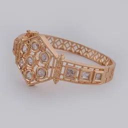 KAYRAH Women Gold-Plated Cubic Zirconia Studded Cuff Bracelet image 2