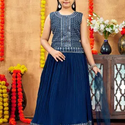 Sangria Girls Turquoise Blue Poly Georgette Lehenga Choli-picture-12