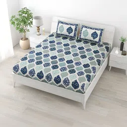 MILAAV White Geometric 144 TC Bedsheet with 2 Pillow Covers-picture-38
