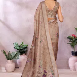 HERE&NOW Cream Printed Linen Blend Jamdani Sarees image 2