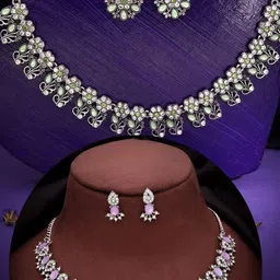 DIVASTRI Set Of 2 Silver-Plated American Diamond Studded Jewellary Set-picture-41