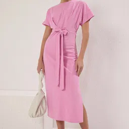 Trendyol Ak Pembe Women Round Neck Cotton A-Line Midi Dress-picture-10