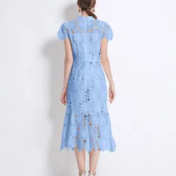 JC Collection Women Floral Self Design High Neck A-Line Midi Dress image 2