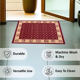 Aura Set Of 2 Maroon & Grey Cross Tee-Designed Anti-Skid Doormat image 5