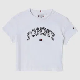Tommy Hilfiger Girls Brand Logo Printed Round Neck Cotton Relaxed Fit T-shirt-picture-32