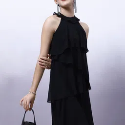 Shally Bhasin by Athena Halter Neck Layered Georgette Fit & Flare Dress image 5