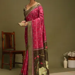 Mitera Ethnic Motifs Printed Zari Bandhani Saree image 5
