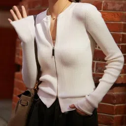 StyleCast Women Ribbed Round Neck Long Sleeves Front Open Cardigan Sweaters image 3