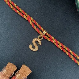 Digital Dress Room Gold Plated S Alphabet AD Studded Initial Thread Rakhi-picture-19