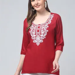 ERUDITE CLUB Ethnic Motifs Embroidered Chikankari Chikankari Kurti-picture-31