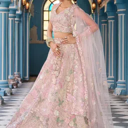 panchhi Embellished Sequinned Semi-Stitched Lehenga & Unstitched Blouse With Dupatta image 3