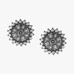 Sangria Silver-Plated Circular Floral Studs image 5
