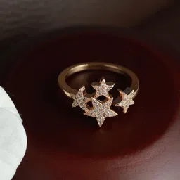 Jazz and Sizzle Rose Gold-Plated CZ-Studded Star Shaped Adjustable Finger Ring-image-7