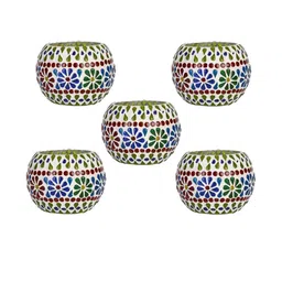 Somil Vibrant Multicolor Glass Candle Holder Add A Touch Of Magic To Diwali, Parties & Candlelight Dinners, Size-11 X 11 X 8 Cm Pack OF 5-picture-20