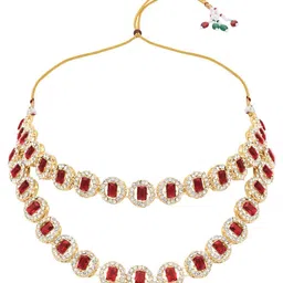 I Jewels Gold Plated Crystal & Diamond Studded Two Layer Jewellery Set image 3