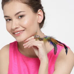 Shayna Women Multicoloured Gold Plated Peacock Finger Ring image 5