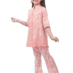 Smuktar Garments Girls Floral Printed Regular Pure Cotton Kurta with Trousers & Dupatta image 2