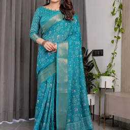 MAHARANI COUTURE Ethnic Motifs Printed Zari Pure Cotton Kanjeevaram Saree-picture-30