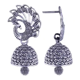 Sangria Set Of 6 Silver Plated Oxidized Jhumka Earrings image 2